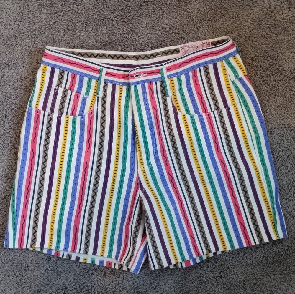 Red and Pink Bermuda Shorts with Vibrant Stripes